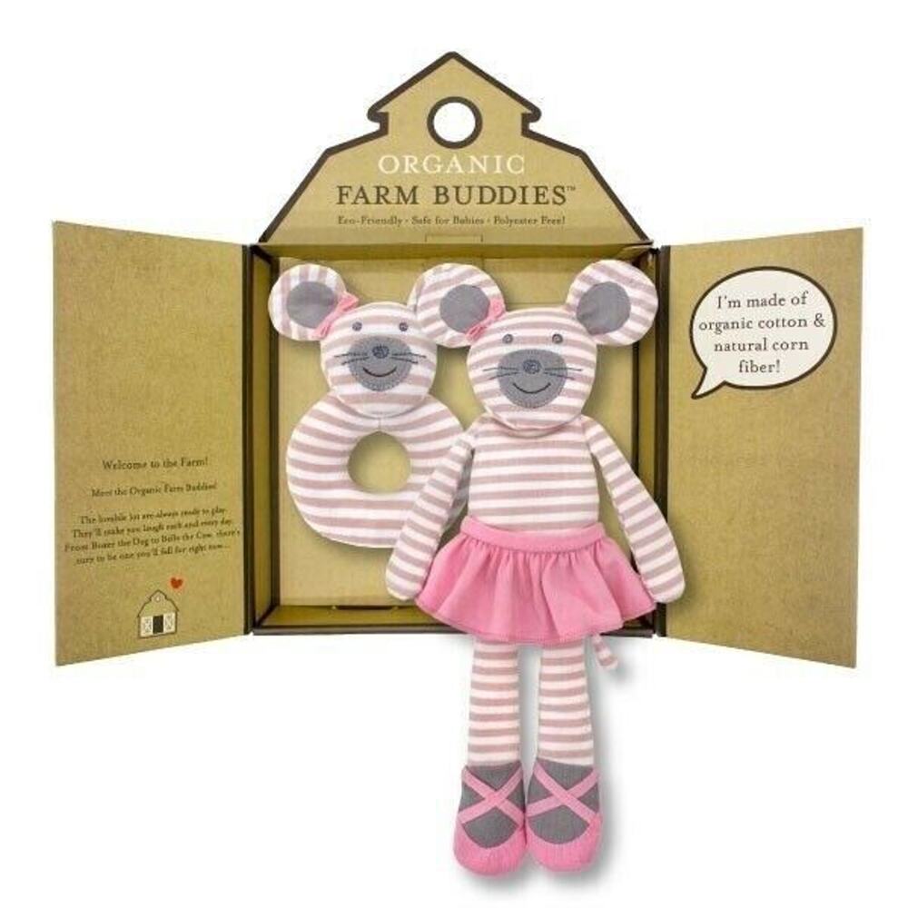 Apple Park Organic Ballerina Mouse Plush Rattle Gift Box Set Baby NEW